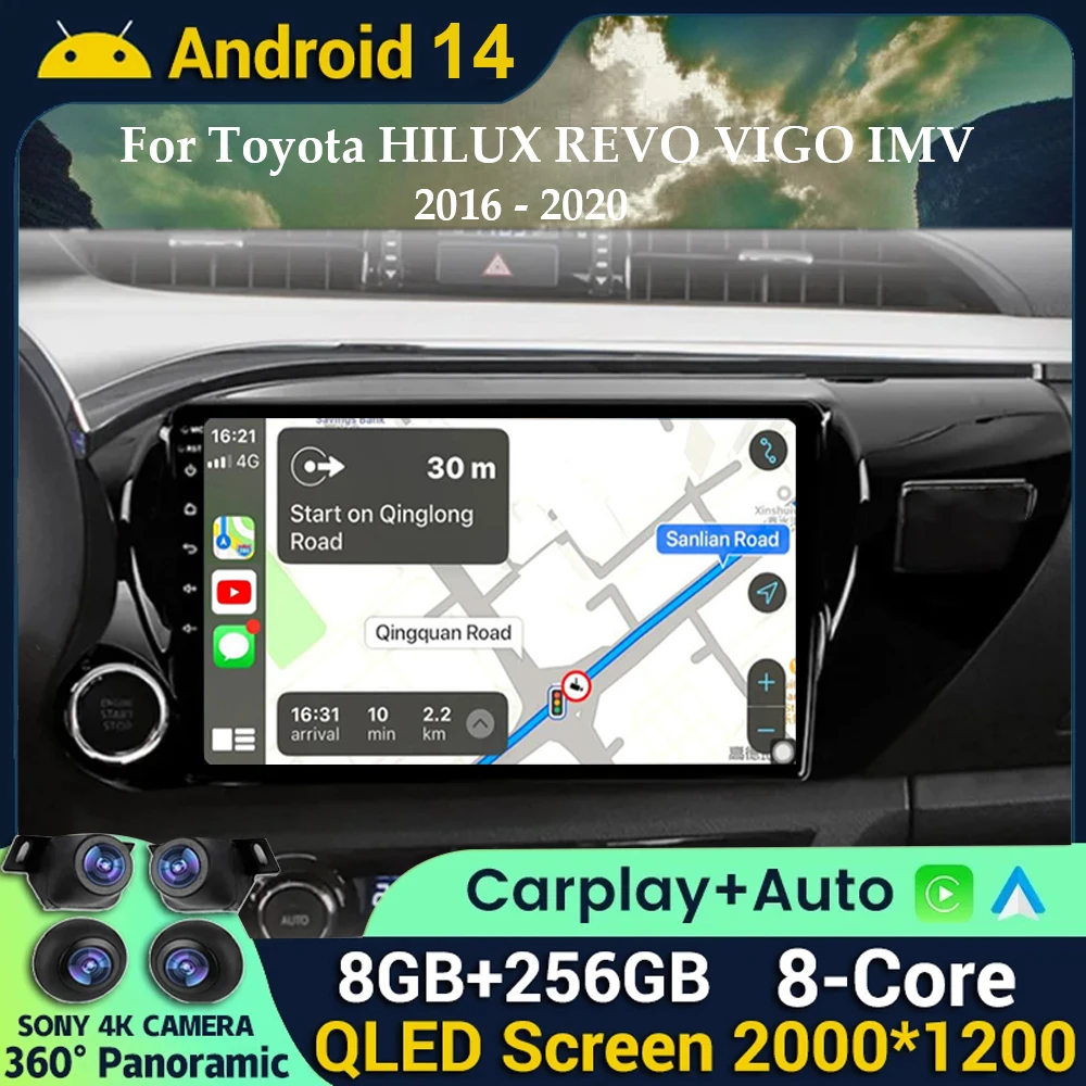 Автомобильная магнитола на Android 14 для Toyota Hilux (LHD) 2016-2020 Carplay мультимедийный