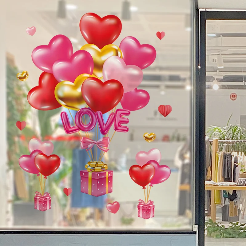 

Valentine's Day Wall Stickers DIY Cartoon Balloons Gifts Wall Decals for Wedding Bedroom Shop Market Glass Home Decoration