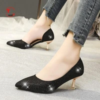 autumn spring new fashion women pumps jacquard fabric high heels dress shoes black basic pump thin heel ladies boat shoes