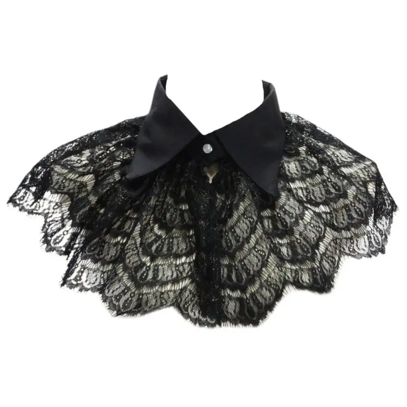 

Винтажный черный цветочный кружевной воротник 50JB для женщин и девочек, острый отворот, съемная половина рубашки, шаль, декоративный чокер