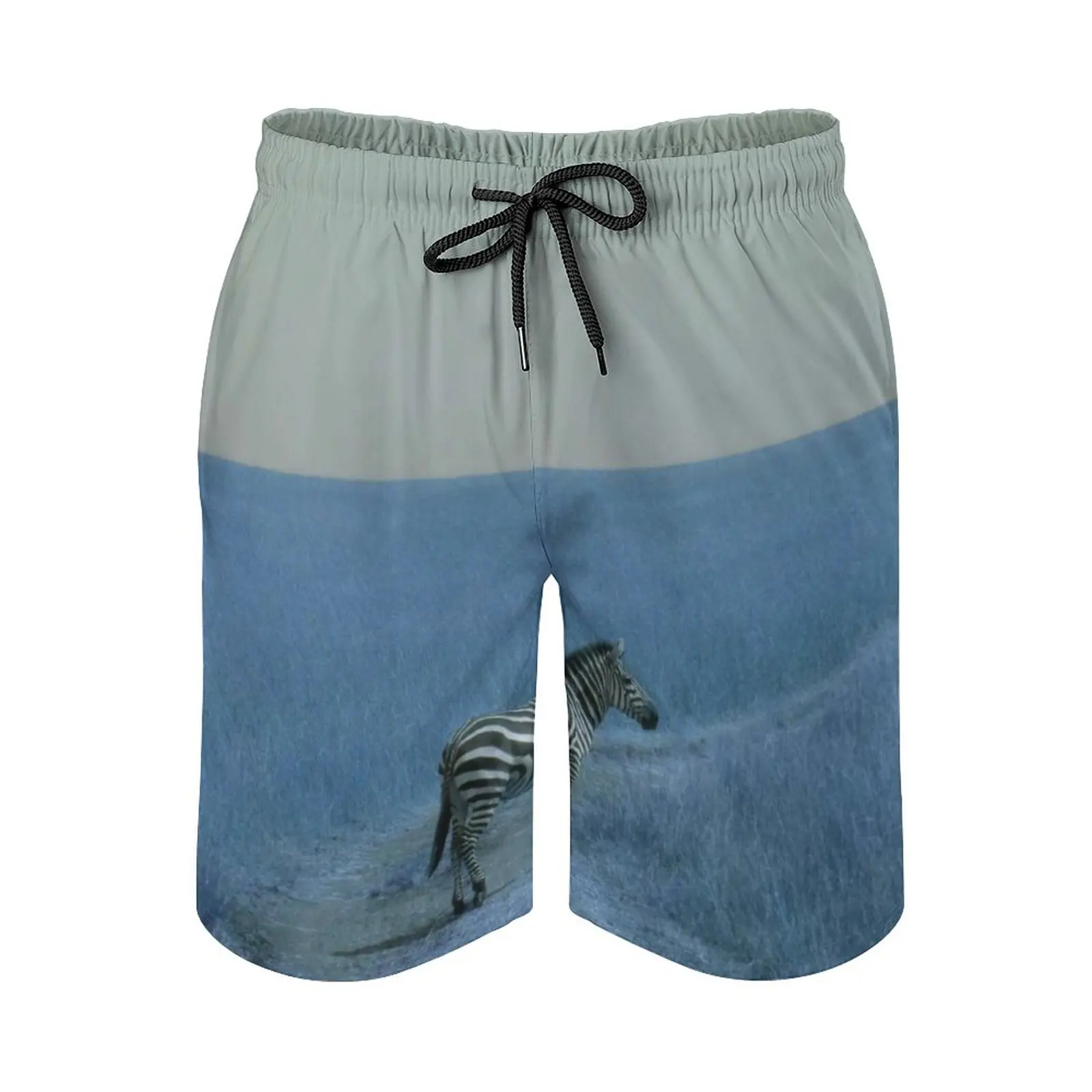 

Single Zebra In Blue Men's Sports Short Beach Shorts Surfing Swimming Boxer Trunks Zebra Horse Stripes African Savannah Masai