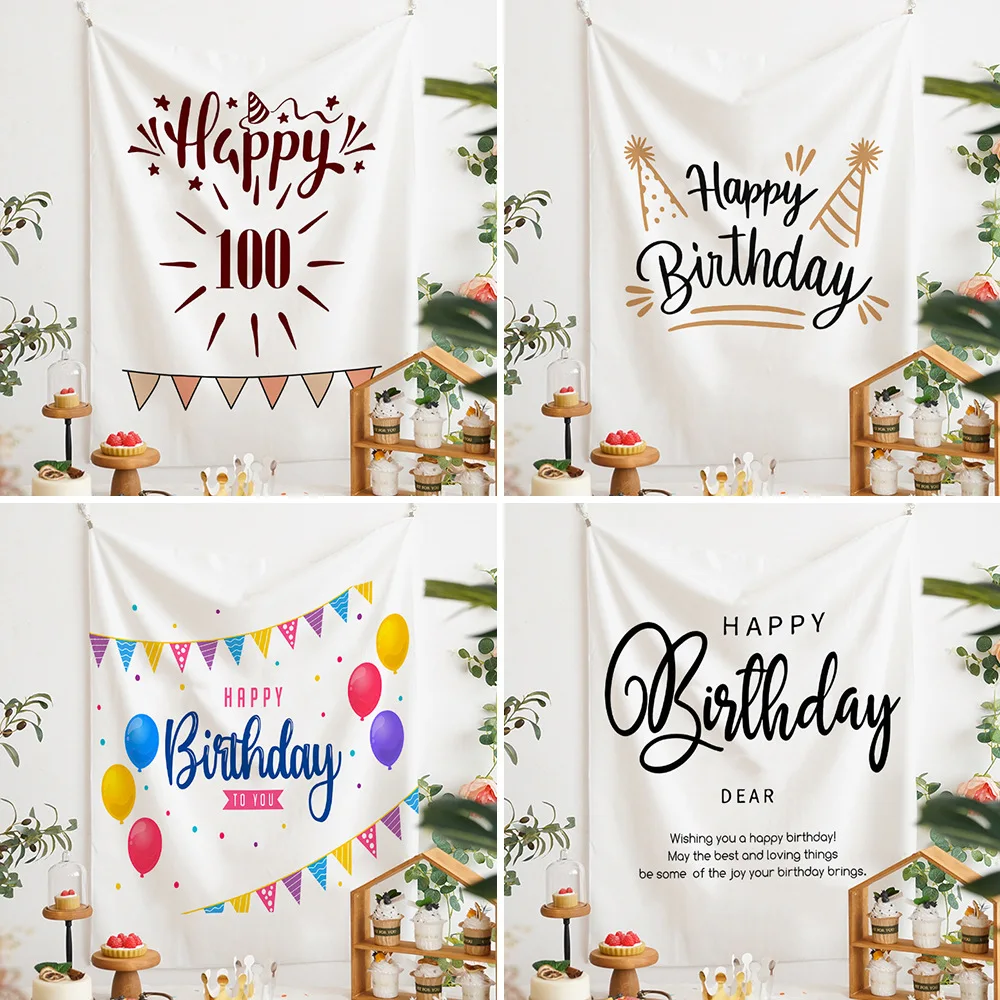 

100*70cm Happy Birthday Decoration 1st Birthday Girl Printed Tapestry Birthday Decoration