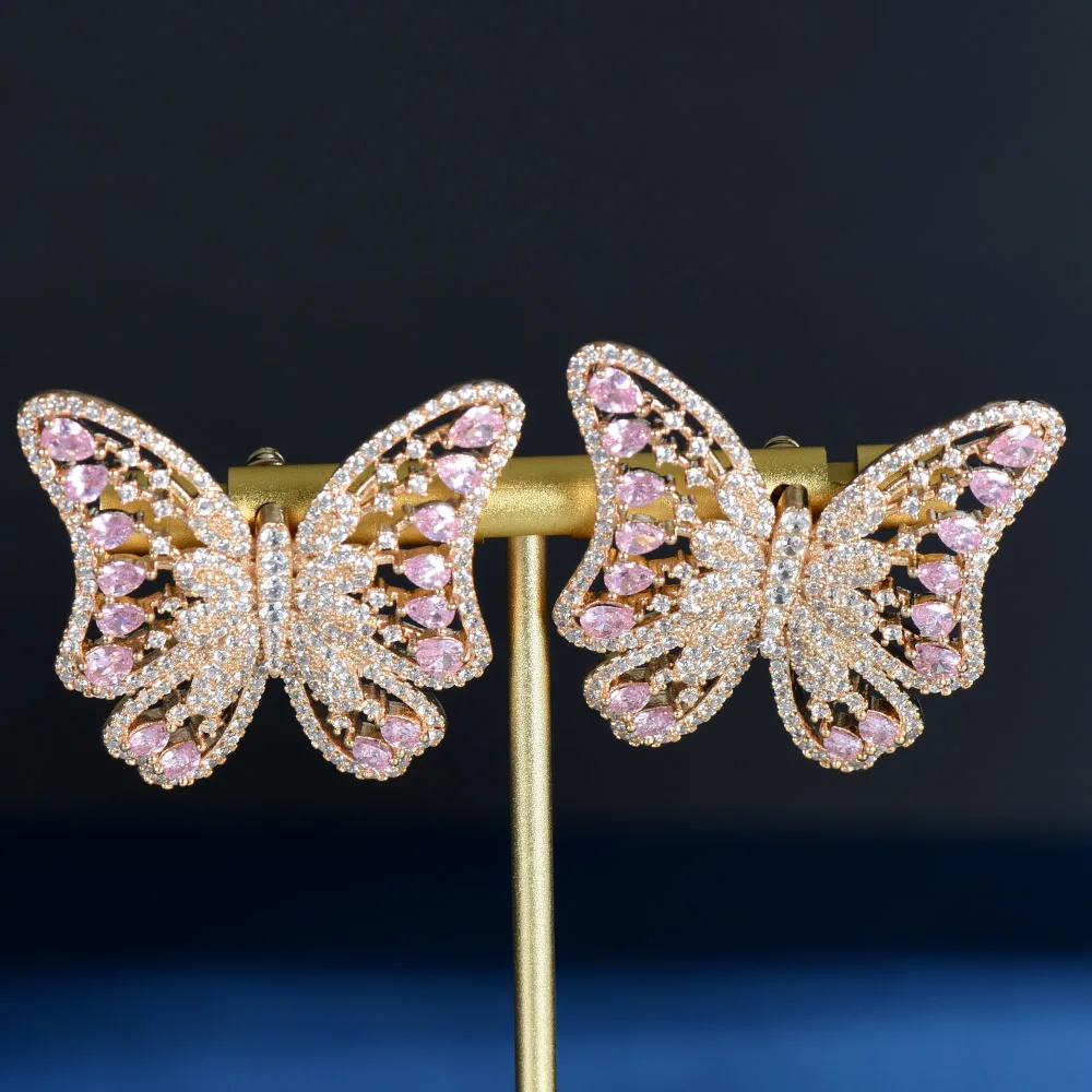 

Fashion Romantic Big Cubic Zirconia Butterfly Stud Earrings for Women Bridal Wedding Engagement Party Jewelry bijoux E-1081