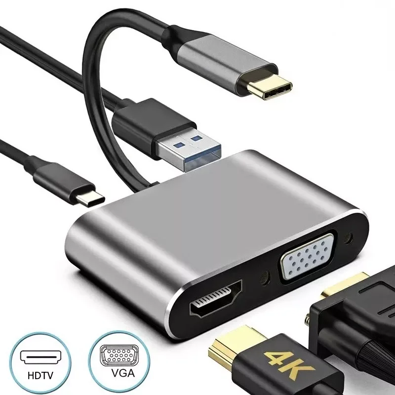 

HUB To 4K HDMI-compatible Type C Adapter USB 3.0 HUB VGC AV Connector OTG Adapter For Macbook Pro Air M1 PC Laptop Computer