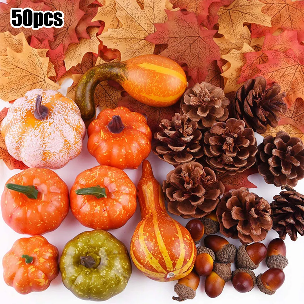 50/70/86Pcs Artificial Pumpkin Maple Pine Cones Set Autumn Fall Halloween Decor Harvest For Christmas Party Home Decoration