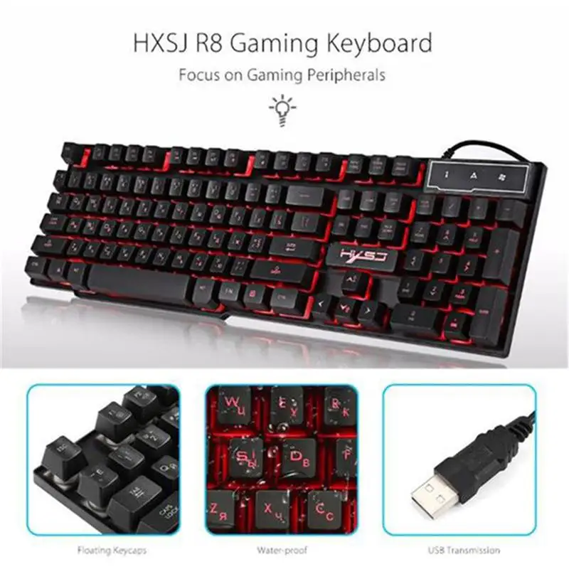 

Wired Colorful Backlight Mechanical Feel Keyboard English and Russian Water-resistant Gaming Ergonomic Keyboard