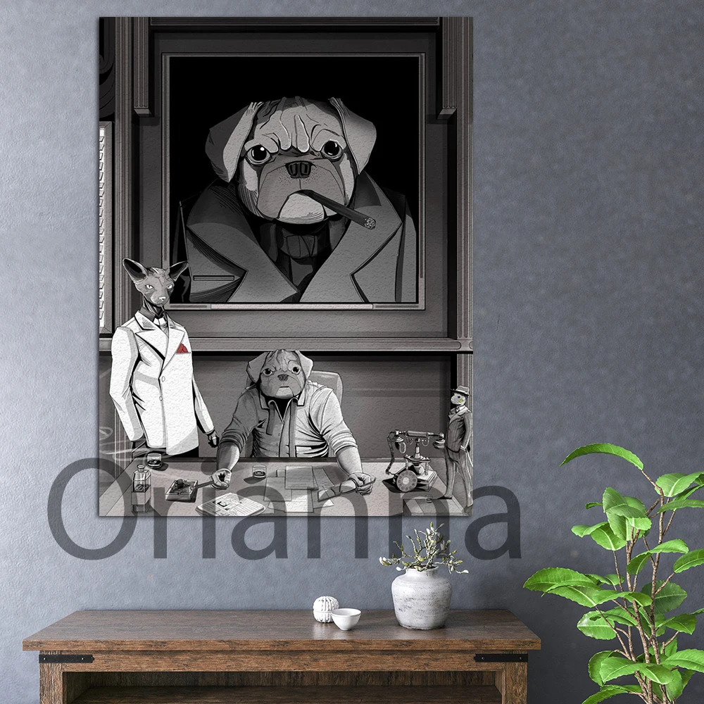 

Nordic Abstract Cat Dog Poster Tail City Prints Wall Art Canvas Painting Hd Modular Pictures for Living Room Home Decoration
