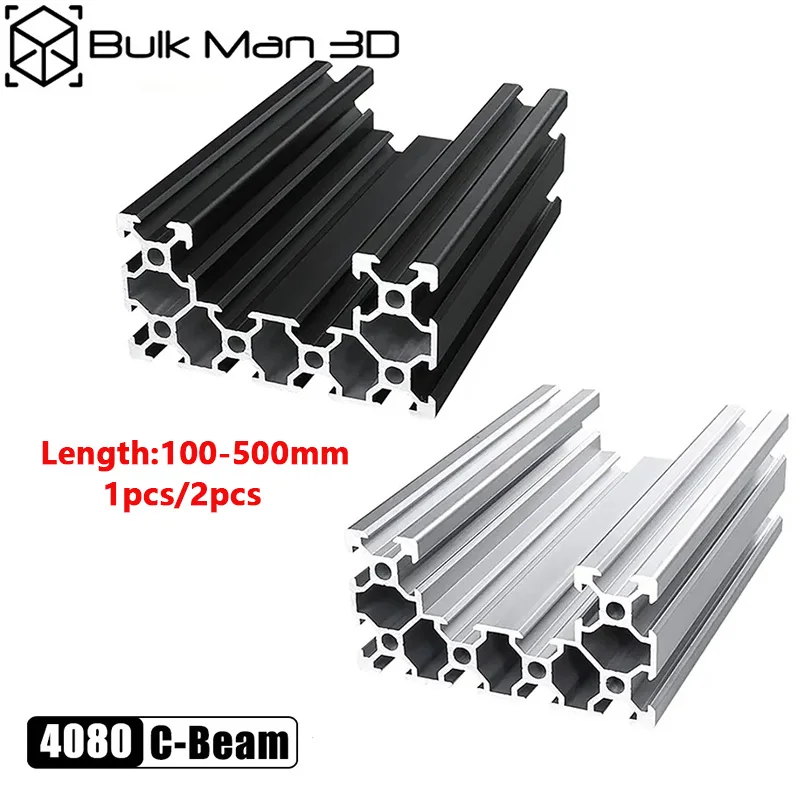 

1/2pcs 4080 C-Beam V-slot Aluminum Profile Extrusion 100-500mm Linear Rail for CNC 3D Printer Silver Black