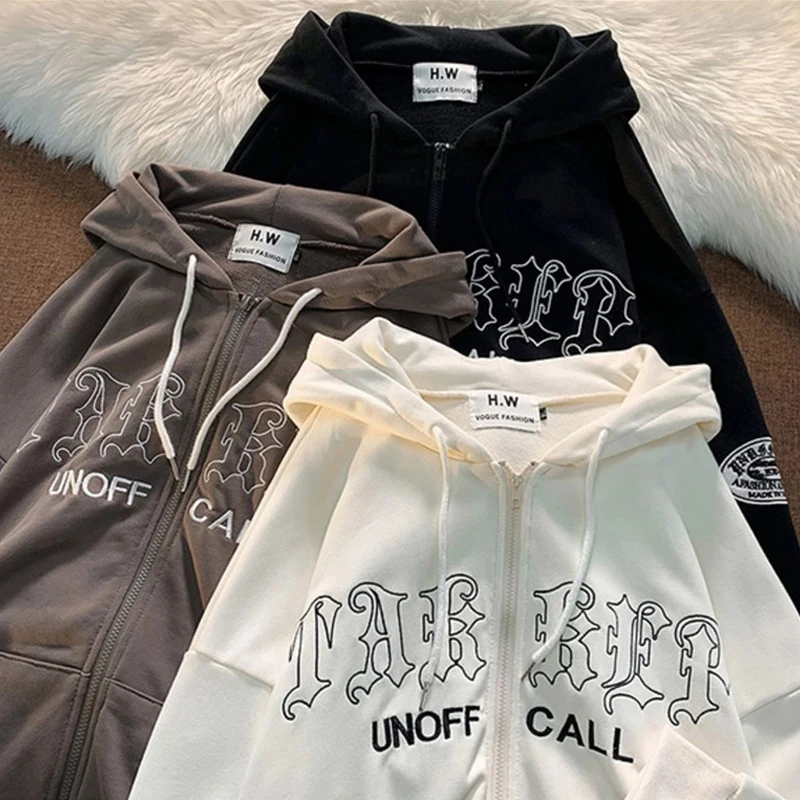 

Oversized Retro Streetwear Letter Printed Sweatshirts Vintage Women Zip Up Hoodies Ladies Grunge Punk Hooded Jackets Y2k Clothes