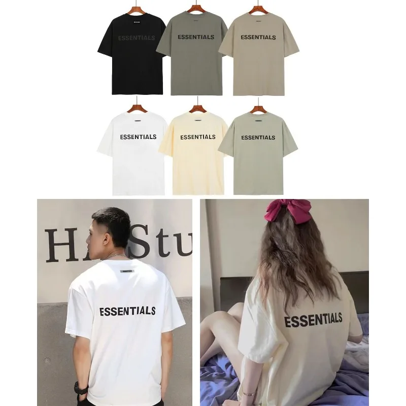 

ESSENTIALS Trendy Brand with Three-dimensional Letters On The Back High Street Short Sleeved Loose Men's T-shirt Fashion Top