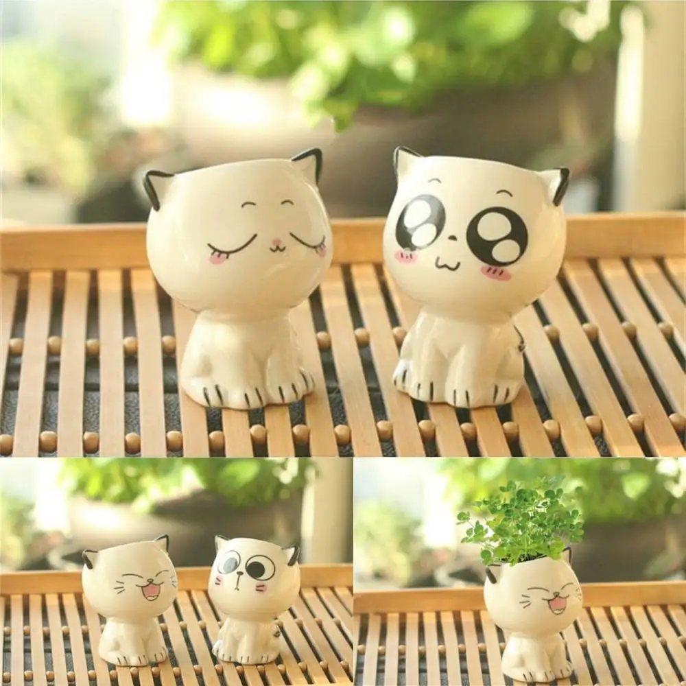 

Ceramic Flowerpot Mini Cat Shaped Cartoon Cute Potted Plant Desktop Potted Expression Cat Plant Pot Desk Decorate Small Ornament