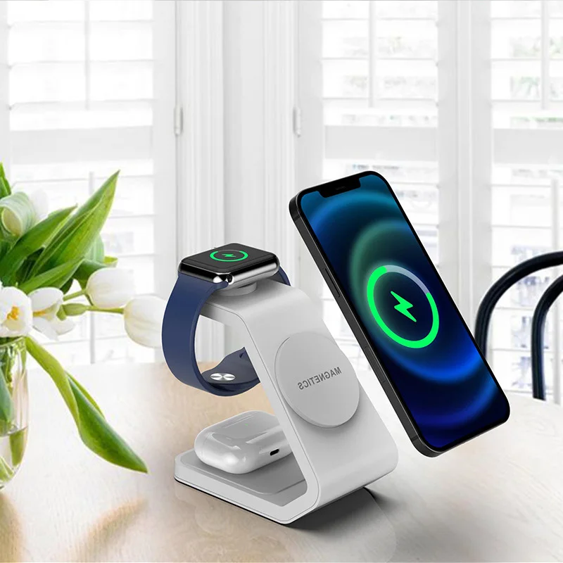 

3In1 Magnetic Wireless Chargers Adjustable Desktop Fast Charging Station For iPhone13 Pro MAX AirPods Pro Apple Watch 7 Charger