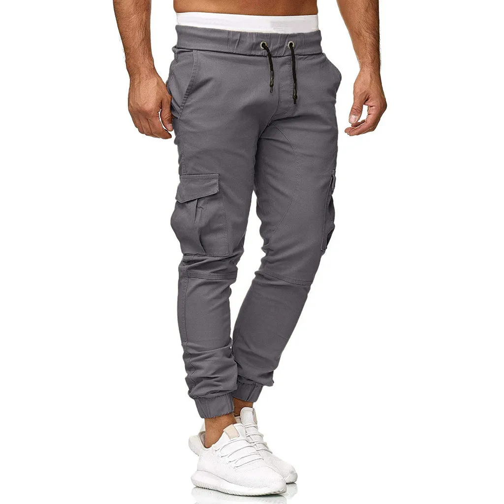 

2023 New Casual Pants for Men Solid Drawstring Long Sweatpants Streetwear Cargo Beam Feet Jogger Trousers with Pockets
