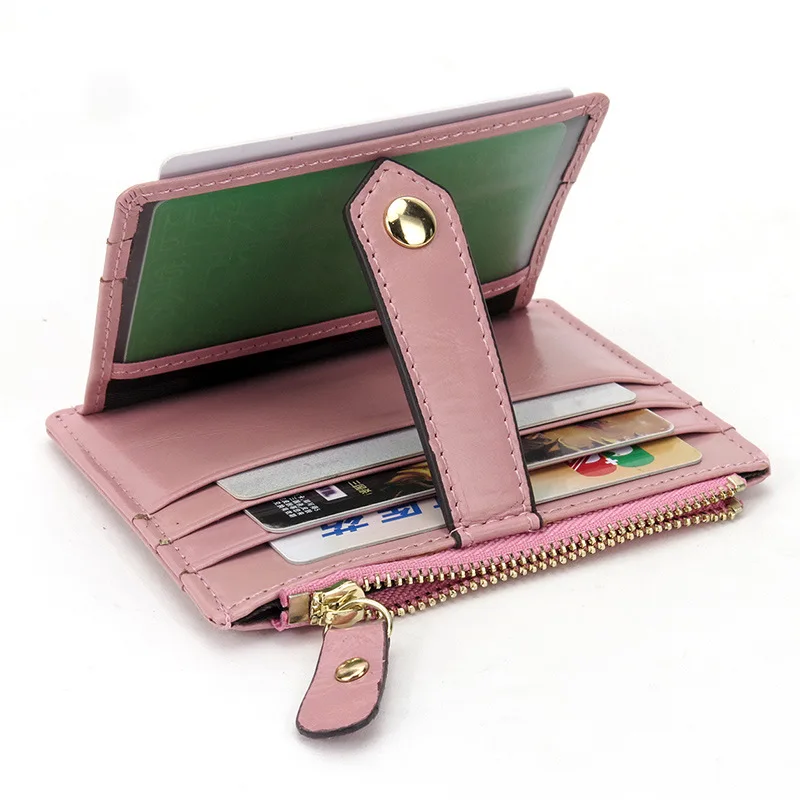

Women Slim Card Holder Wallet Men Mini Wallets Zipper Card Money Holders Vintage Short Wallet Female Thin Small Purse