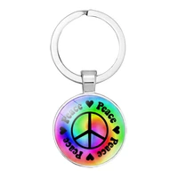 new accessories peace sign dome glass keychain metal keyring bag pendant pendant small gift