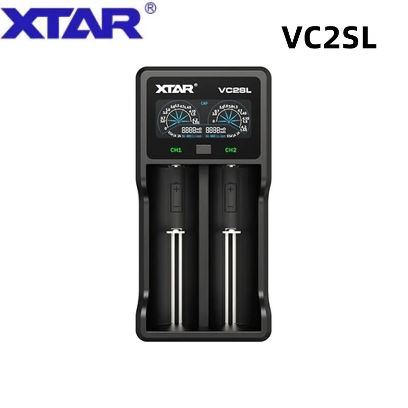 XTAR-cargador inteligente VC2SL, pantalla LCD colorida, Banco de energía de carga USB tipo C para batería de 3,6 V/3,7 V Li-ion/IMR/INR/ICR 18650 26650