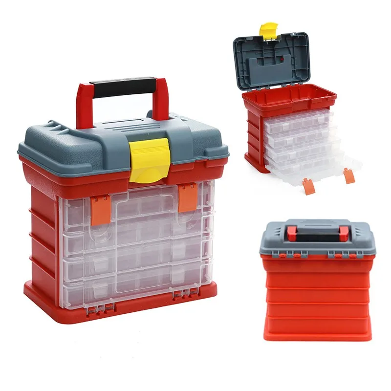 

Pullable 4-Layer Toolbox Parts Screws Classification Storage Case Parts Box Portable Outdoor Hardware Accessories Tools Suitcase