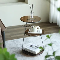 zq sofa side table minimalist stainless steel small round table living room glass small coffee table design sense corner table