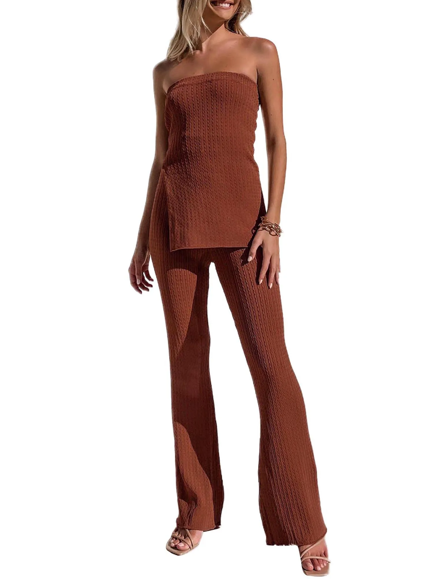 

Женский комплект из 2 предметов с топом с открытыми плечами и брюками с широкими штанинами-идеальный наряд Y2K