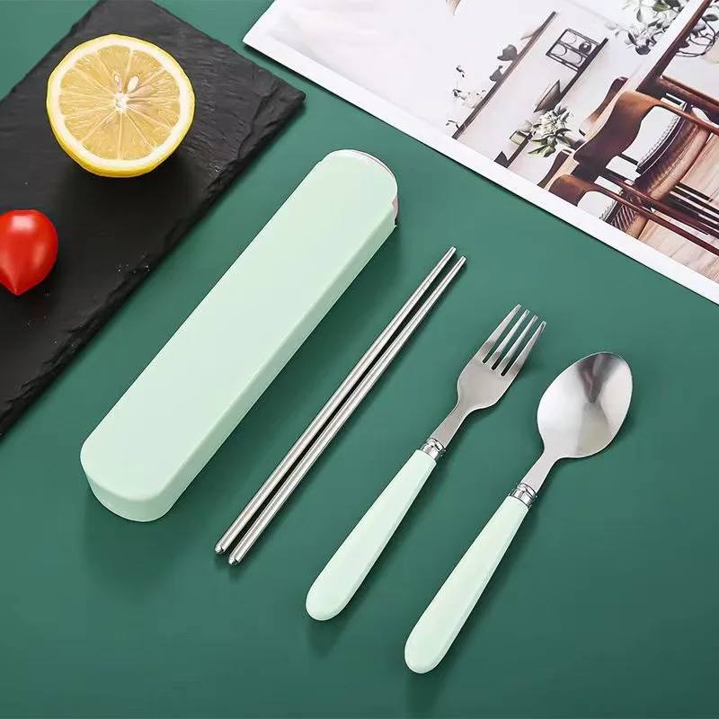 

Stainless Steel Spoon Fork Chopsticks Set Portable Tableware Cutlery Children's Student Travel Storage Box Women Lunch Cutlery