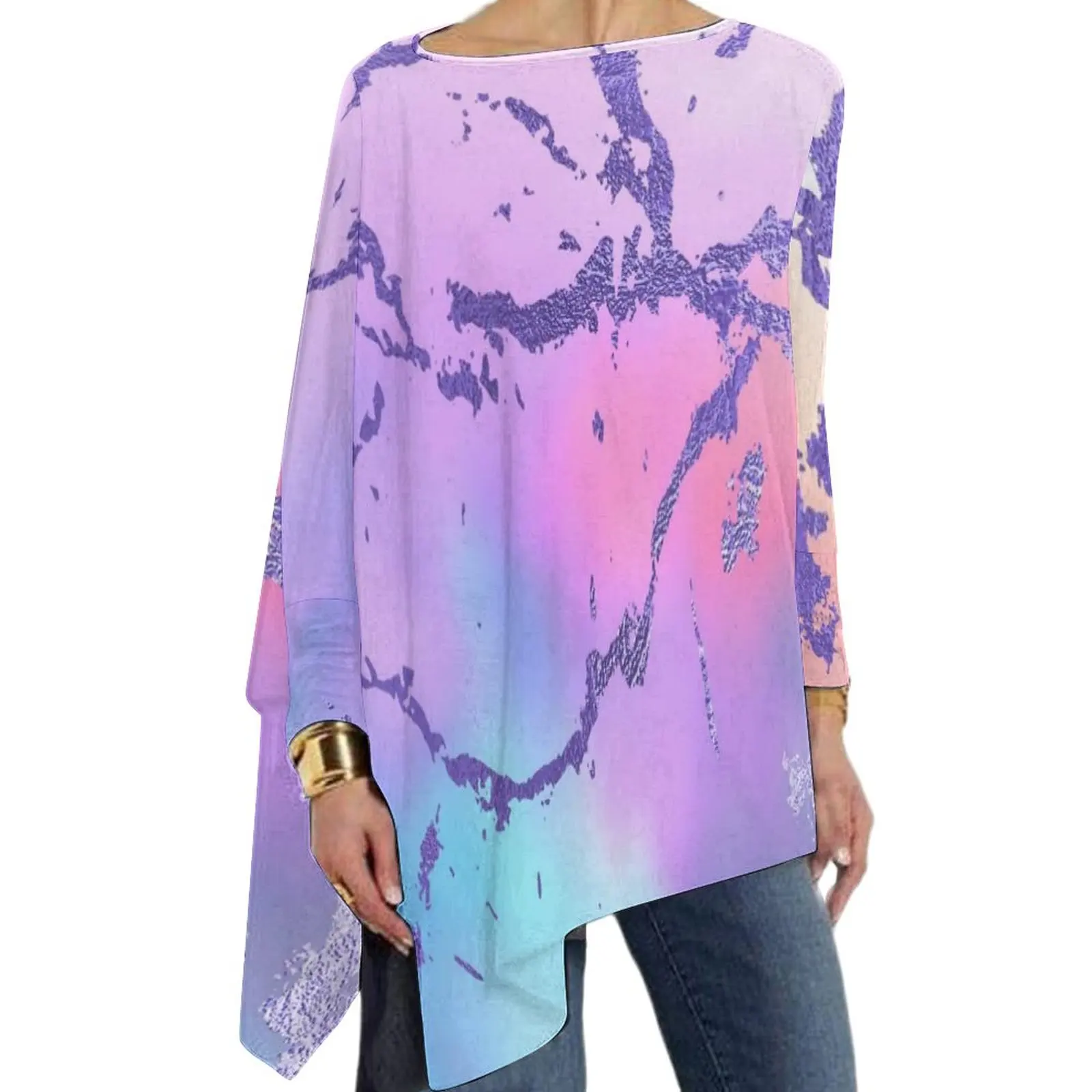 

Футболка женская с абстрактным принтом, смешанный цвет, модная тенниска с длинным рукавом, смешная рубашка с принтом, одежда в Корейском сти...