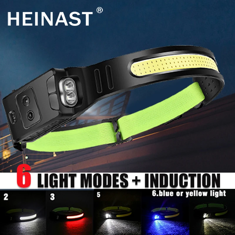 

Сенсорный налобный фонарь с COB-матрицей, индукционный фонарь 1200 мАч, USB перезаряжаемая вспышка для езды, фонарь для работы в охоте, фонарь с 6 режимами