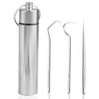 3 pieces toothpicks pocket set reusable portable metal tooth picks stainless steel tooth cleaning tool with storage holder