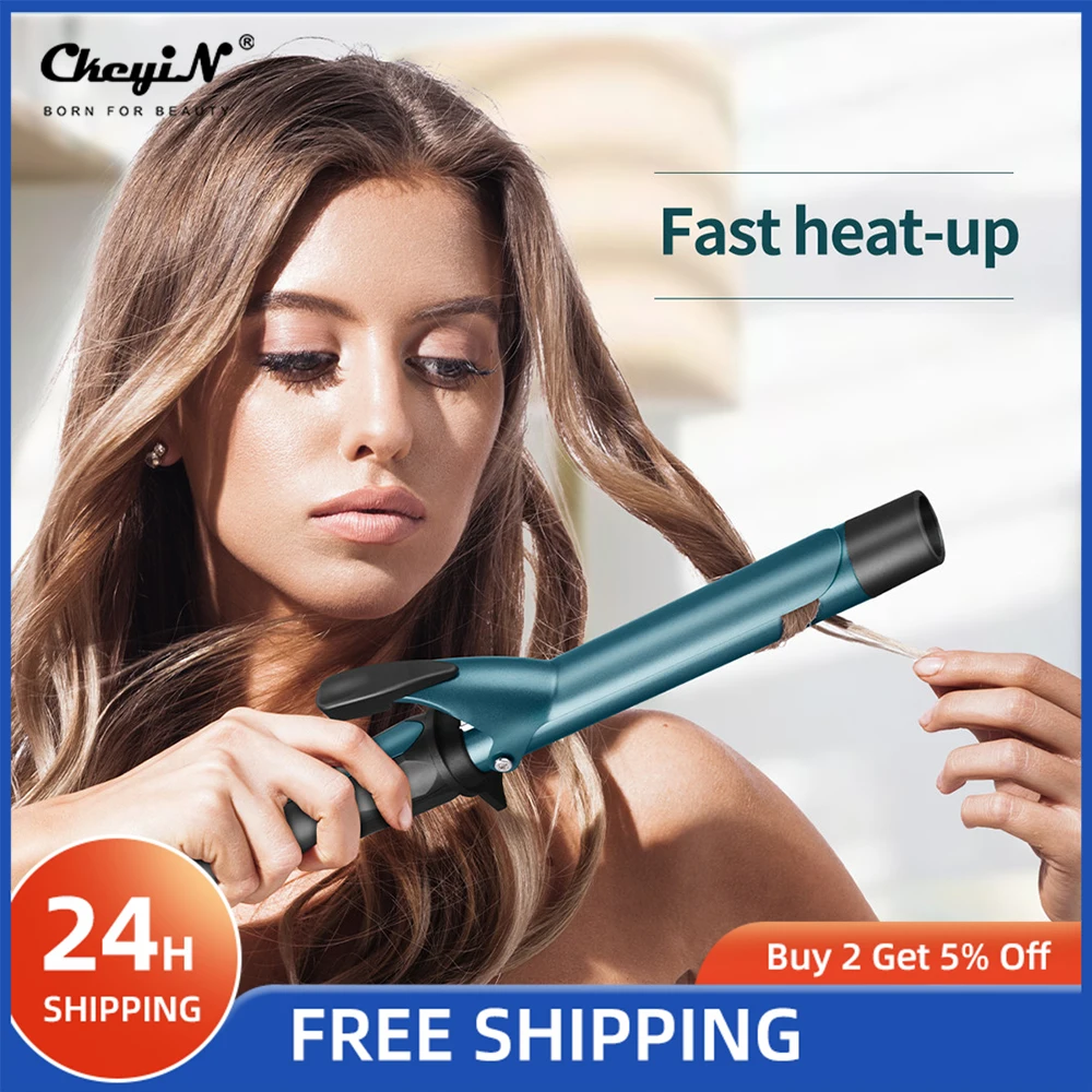 

CkeyiN профессиональные электрические щипцы для завивки 32 мм с керамическим покрытием женские щипцы для завивки анти-ожогов локоны регулируе...