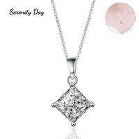 serenity day 12 ct princess square shaped moissanite necklace 925 sterling silver simple four claw d color vvs1 pendant jewelry