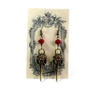 fashion 3d crow crow skull with crystal bead pendant earrings vintage bronze wiccan jewelry gothic steampunk ladies party gift