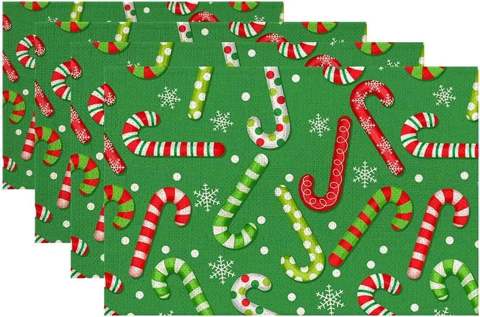

Christmas Decorations Cane Candy Green Placemats 18x12 Inches Seasonal Xmas Decor Farmhouse Indoor Vintage Theme Gathering