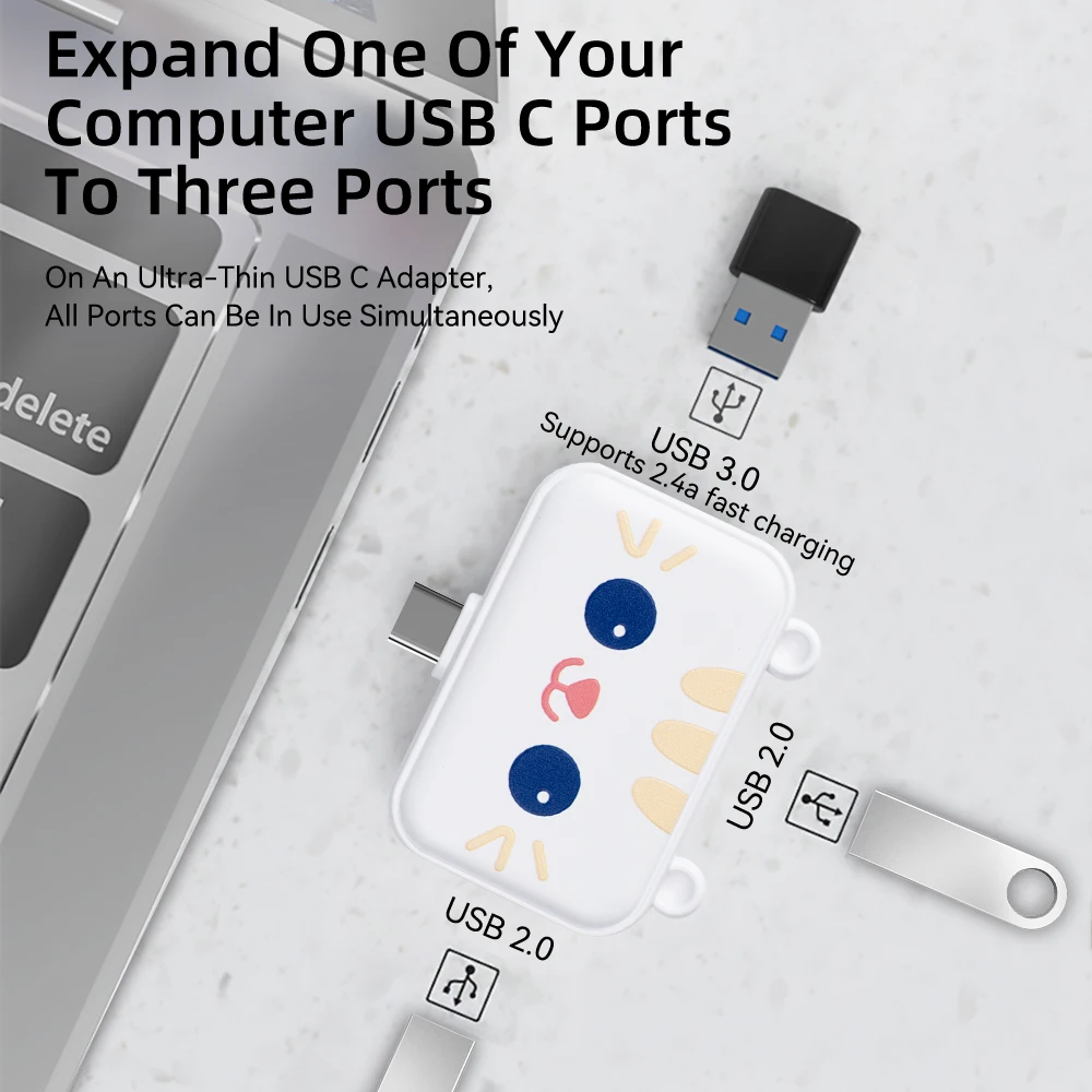 Мультяшный 3 в 1 беспроводной USB C 0 концентратор Тип адаптер сплиттер для ноутбука
