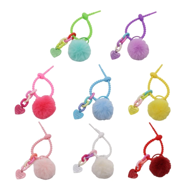 

Women Girls Colorful Pompoms Keychain Sweet Plush Ball Heart Keys Chain for Bag