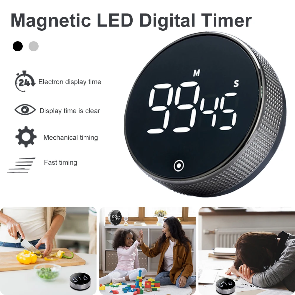 

Magnetic LED Digital Timer Rotary Countdown Alarm Clock With 3 Volume Levels Kitchen Timer For Cooking Shower Training Study