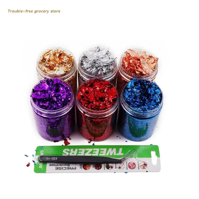 

6 Color Metallic Foil Kit Resin Flakes Gold Leaf Gilding Epoxy Resin Glitter Painting Arts Resin Fillings Jewelry Making