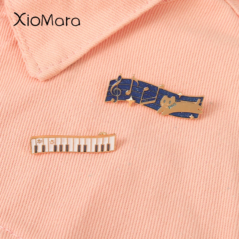 

Cartoon Piano Keys Gold Musical Note Badges Buckle Enamel Pin Lovely Animal Cat Brooch For Student Backpack Jewelry Gifts