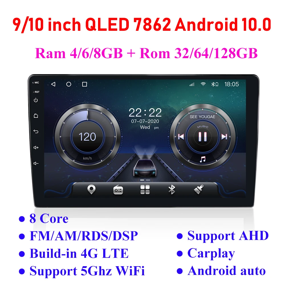 Новый Android 10 0 TS10 Восьмиядерный 7862 QLED DSP Carplay мультимедийный Универсальный