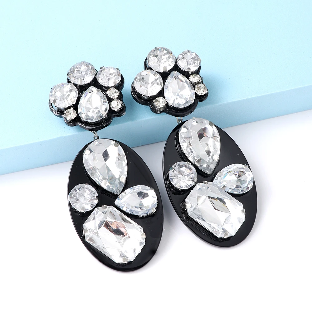 

2022 New Trend Women's Earrings Oval Acrylic Dangle Earrings Luxury Crystal Rhinestone Geometric Earrings Statement Jewelry Gift