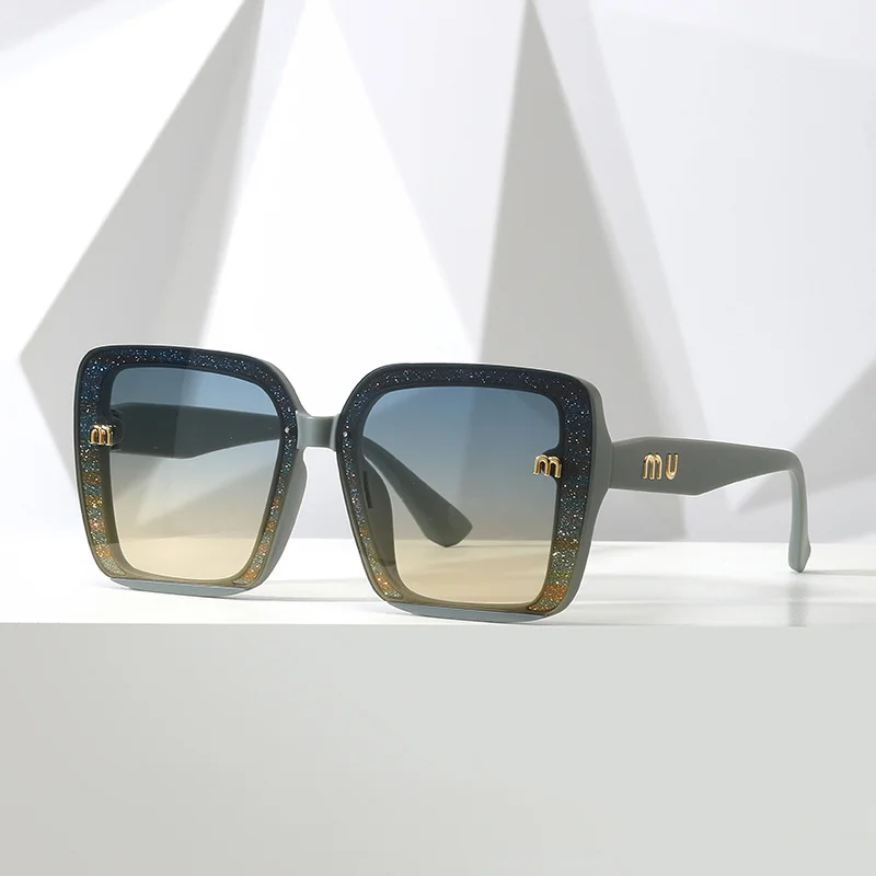 

Очки солнцезащитные в стиле ретро для мужчин и женщин, модные большие квадратные Роскошные трендовые блестящие солнечные очки прямоугольной формы с надписью