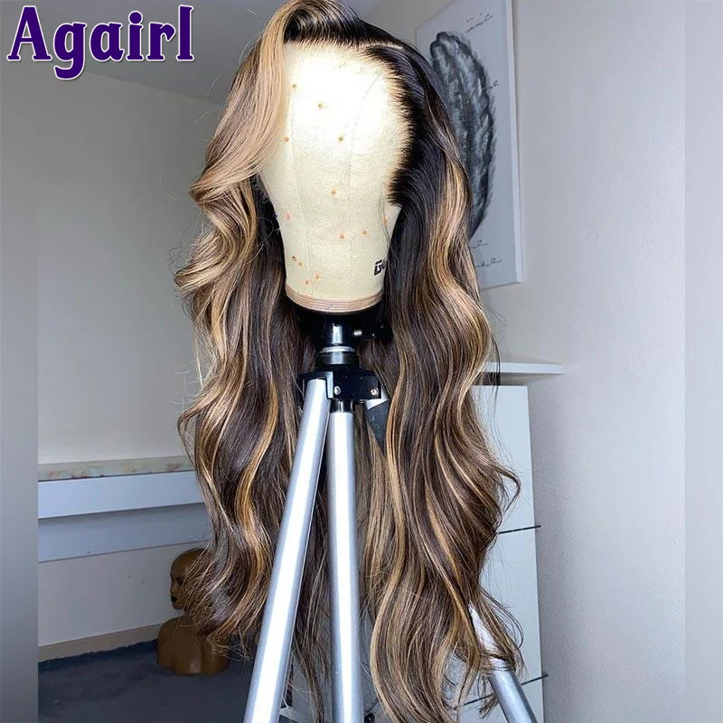 

Body Wave Brown Wig With Blonde Highlights 13x4 Lace Front Wigs Glueless HD Lace Highlight Brown Honey Blonde Lace Frontal Wigs