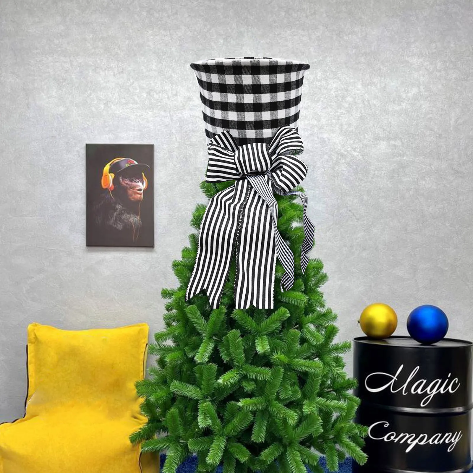 

Band Christmas Tree Topper Hat Xmas Tree Top Hat With Bowknot Ribbon Christmas Tree Decoration Event Decorations