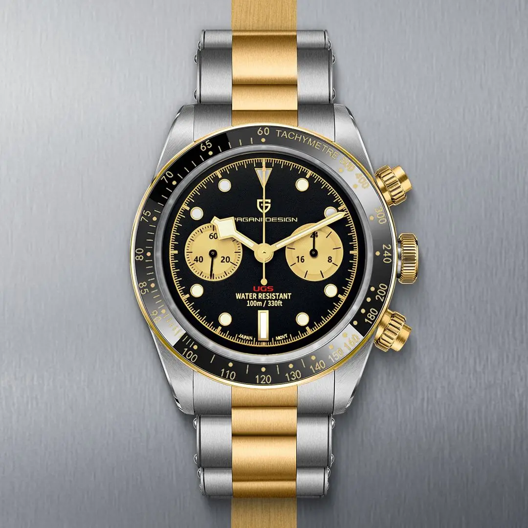 PAGANI DESIGN Gold Dial Luxury Quartz Watch For Men Sport Chronograph Sapphire glass 100M Waterproof Men Watches Clock Man 2023