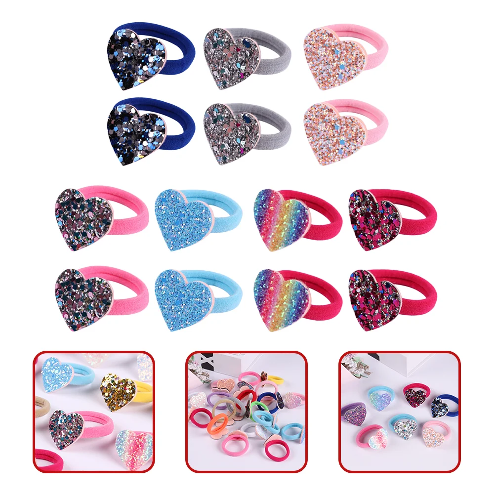 

14 Pcs Children's Sequined Hair Band Girls Sequins Heart Hairbands Accessory Gradient Ropes Ties Elastic Baby Ribbons