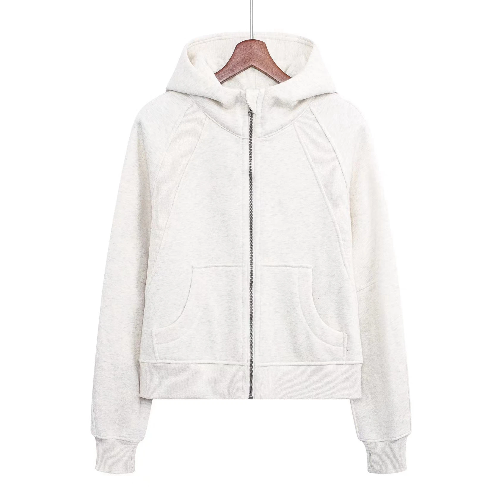 Lulu Scuba Yoga Clothing Jacket Autumn and Winter terry Plus Velvet Casual Sports Embroidery Full Zipper Hooded Short Loose Top