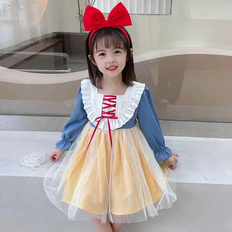 

Girls' Dress Spring And Summer Dress Girl Costume Snow White Birthday Princess Dress Sweet Lolita Spliced Gauze Skirt Dress