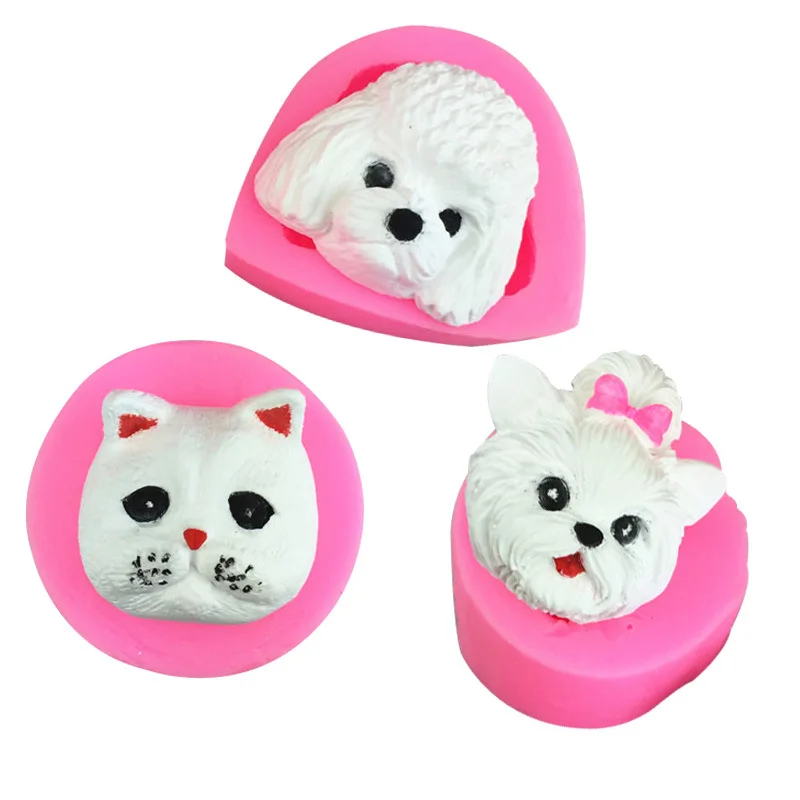 

New 3D Cat Head Puppy Head Silicone Molds Fondant Cake Chocolate Gumpaste Mould Cake Decorating Tools Candy Polymer Clay Moulds