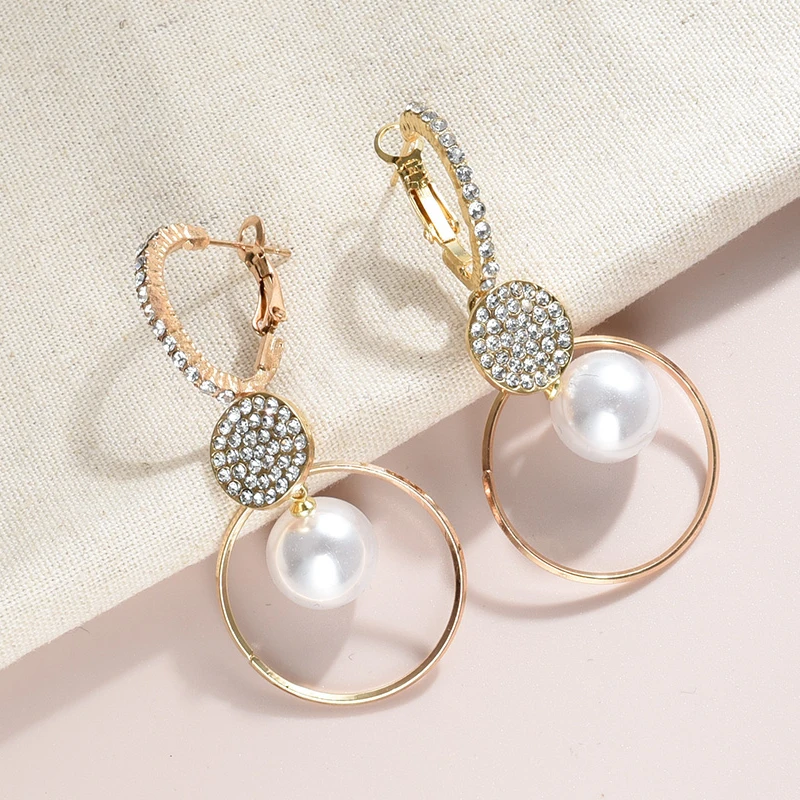 

Fashion Imitation Pearl Drop Earrings for Women Round Zircon Gold Color Dangle Earrings Oversized Earring Wedding Party Jewelry