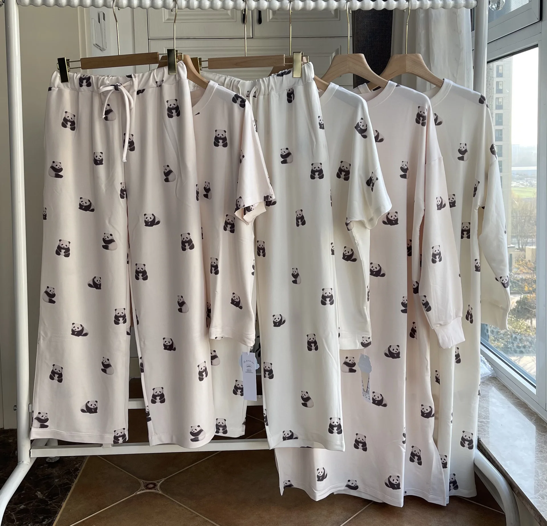 Ladies Room Wear Homewear Gelato Pique Women Pajamas Set Nightgown Panda Nightwears Sleepwear Summer Polyester Viscose Spandex