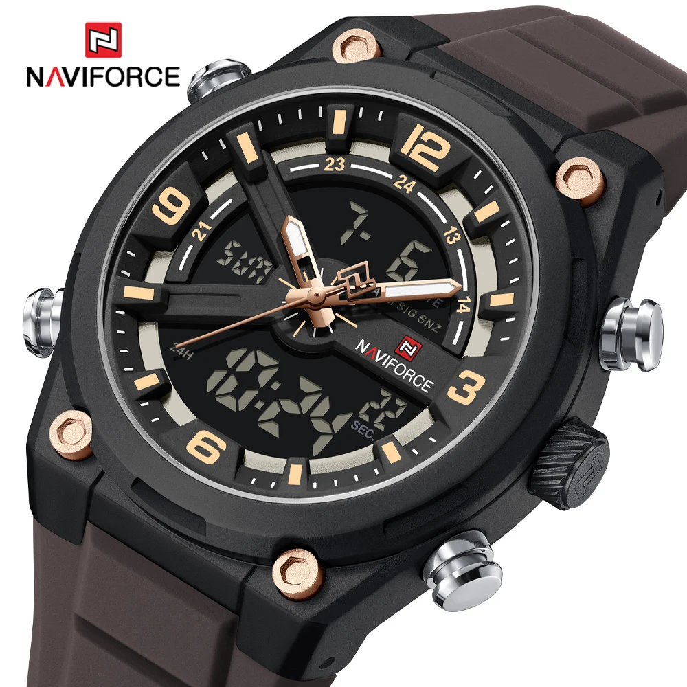 Фото NAVIFORCE Новые 2026 Роскошные спортивные часы с двойным дисплеем для мужчин, водонепроницаемые, цифровые, кварцевые, с датой, мужские наручные часы Reloj Hombre №2