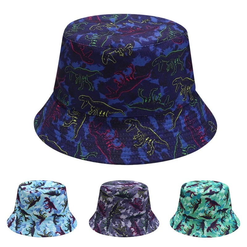 

Spring Summer Reversible Fisherman Hat Men Cartoon Dinosaur Printed Basin Hat Outdoor Bucket Hats Hip Hop Bucket Cap Panama Hat